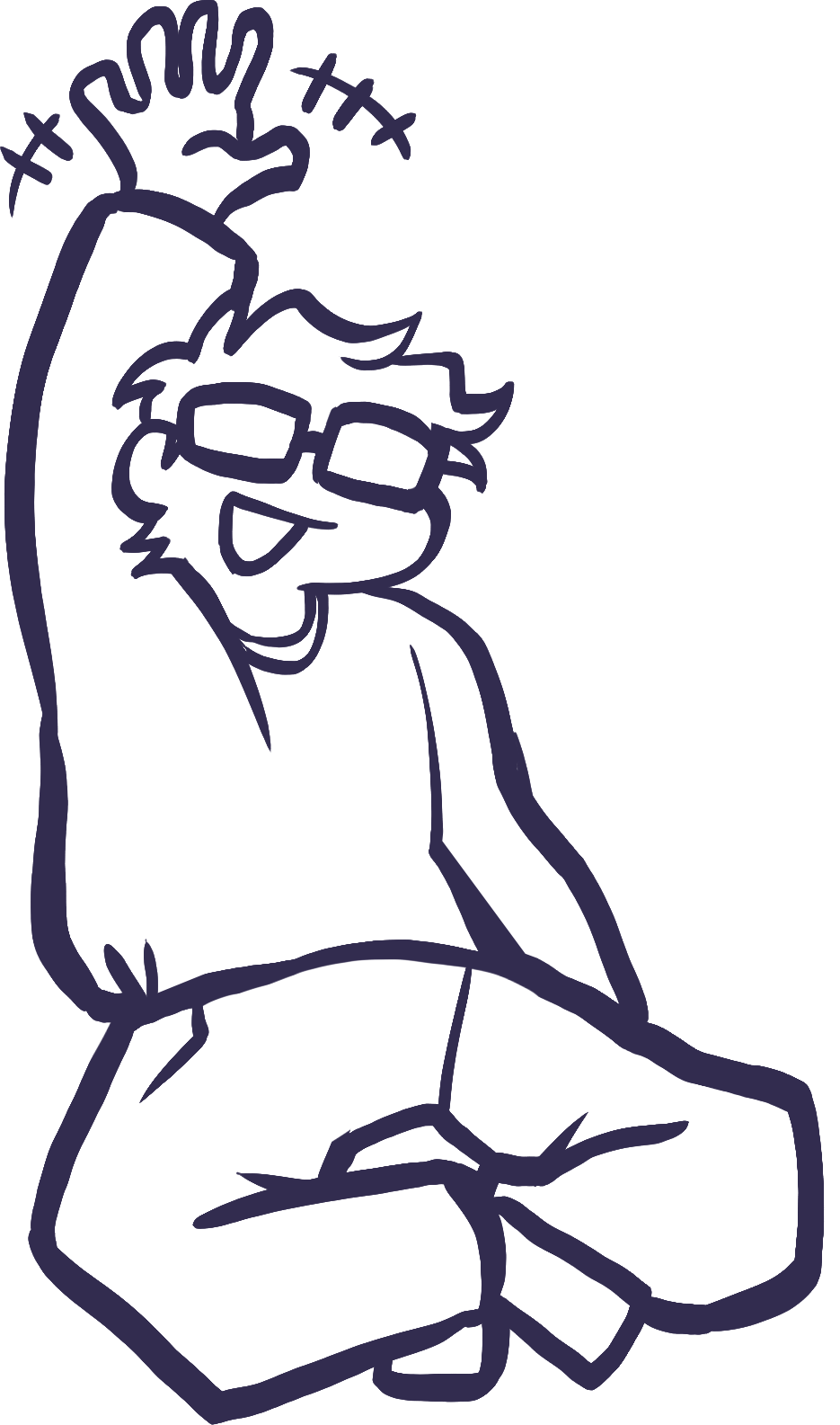 A line drawing of the designer (they're waving at the person on the other side of the screen)