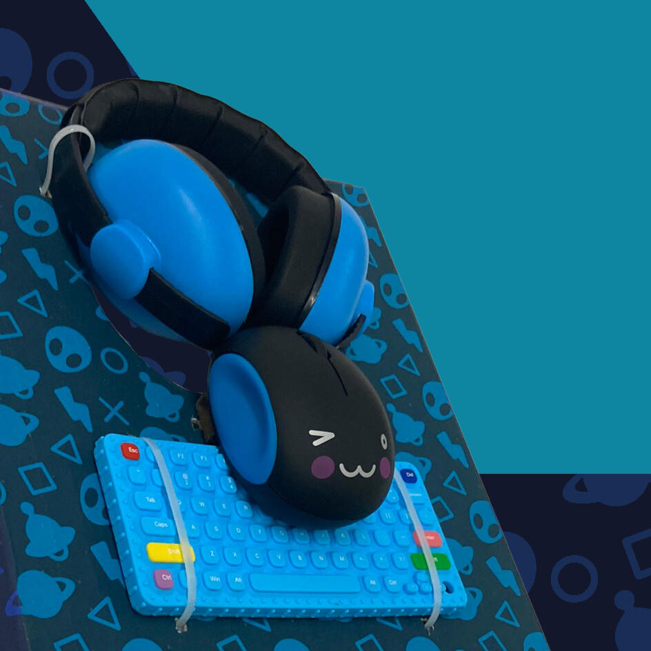 A line drawing of the designer (they're waving at the person on the other side of the screen)