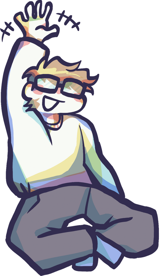 A line drawing with simple color. I'm waving excitedly at you. Thanks for visiting my site!